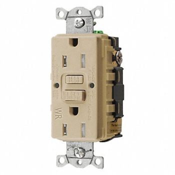 HUBBELL GFCI Receptacle 15A 125VAC 5-15R Ivory, 39EA74