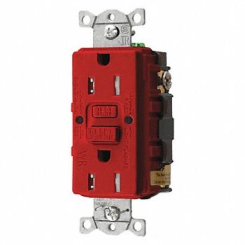 HUBBELL GFCI Receptacle 15A 125VAC 5-15R Red, 39EA76
