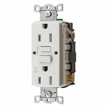 HUBBELL GFCI Receptacle 15A 125VAC 5-15R White, 39EA77