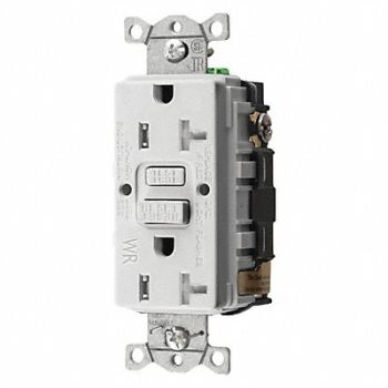 HUBBELL GFCI Receptacle 20A 125VAC 5-20R White, 39EA85