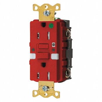 HUBBELL GFCI Rceptcle Hspital Red 15A 0.5 HP, 45UG15