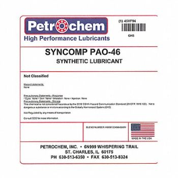 PETROCHEM Compressor Oil 5 gal Pail 15 SAE Grade, 45VF94