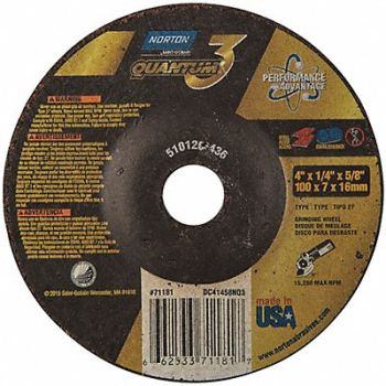 NORTON Depressed Center Wheel 4in 5/8in Type 27, 45VH23
