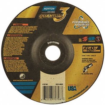 NORTON Depressed Center Wheel 6in 7/8in Type 27, 45VH29