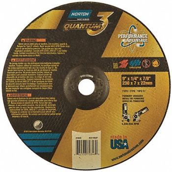 NORTON Depressed Center Wheel 9in 7/8in Type 27, 45VH37