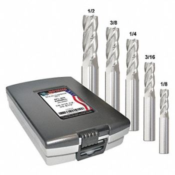 GRAINGER APPROVED End Mill Set 5 pc Square Carbide, 45XM42