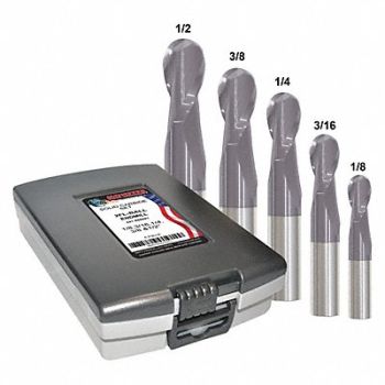 GRAINGER APPROVED End Mill Set 5 pc Ball Nose Carbide, 45XU25