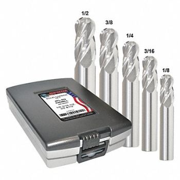 GRAINGER APPROVED End Mill Set 5 pc Ball Nose Carbide, 45XW25