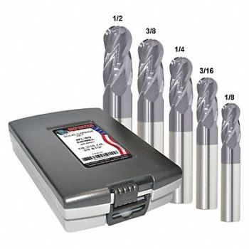 GRAINGER APPROVED End Mill Set 5 pc Ball Nose Carbide, 45XW26