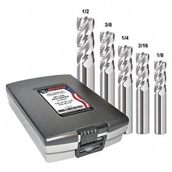 GRAINGER APPROVED End Mill Set 5 pc Square Carbide, 45XY15