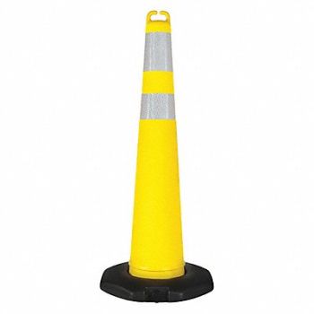 GRAINGER APPROVED Traffic Cone Yellow with Reflective Tape, 45YJ67