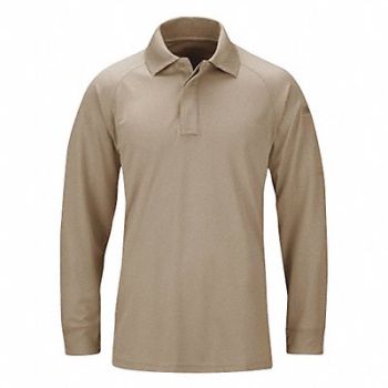 PROPPER Long Sleeve Polo 2XL Silver Tan, 45YM25