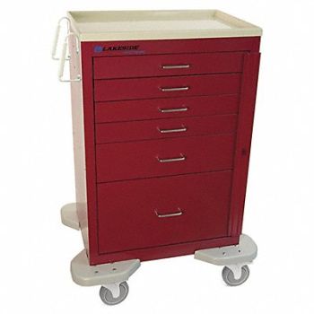 LAKESIDE Medical Cart Red Cabinet, 460K64