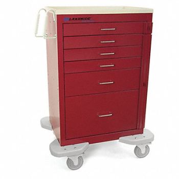 LAKESIDE Medical Cart Red Cabinet, 460K65