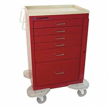 LAKESIDE Medical Cart Red Cabinet, 460K66