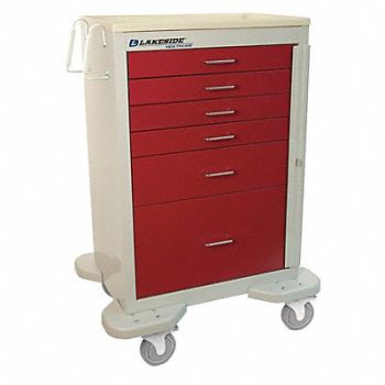 LAKESIDE Medical Cart Red Cabinet, 460K67