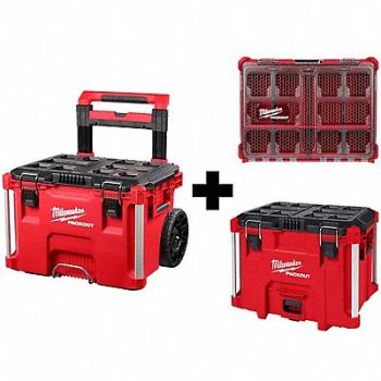 MILWAUKEE Rolling Tool Box + Tool Box + Organizer, 388TR1