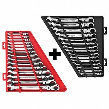 MILWAUKEE Met/SAE Flex Head Ratcheting Wrench 15pc, 382YR4