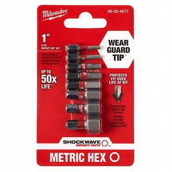 MILWAUKEE Insert Bit Set 1/4 Shank 1 Bit L PK8, 52WT06
