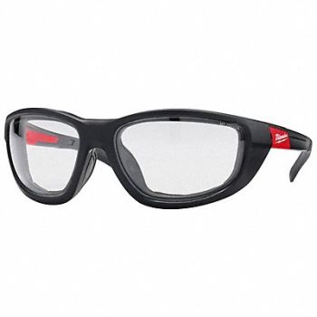 MILWAUKEE Safety Glasses Black Frame Clear Lens, 55FF01