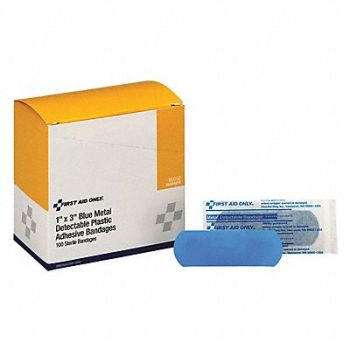 GRAINGER APPROVED Strip Bandages Blue Plastic 3 L PK100, 480G19