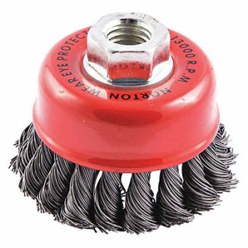 NORTON Cup Brush Knotted 3-1/2 Dia Arbor Hole, 483N71