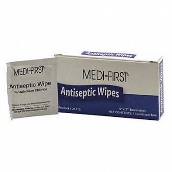 GRAINGER APPROVED Antiseptic Wipes Wipes 0.500 oz PK10, 483T76