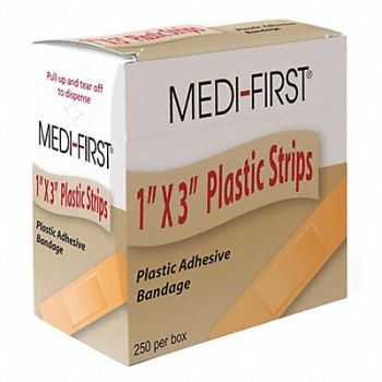 GRAINGER APPROVED Strip Bandages Beige 1 L x 3 W PK250, 483T88