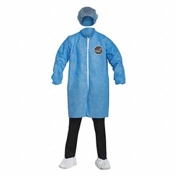 DUPONT K7318 Lab Coat Blue Snaps 4XL PK30, 485D59