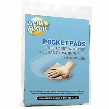 SPILL MAGIC Absorbent Pocket Pad Clear 7-1/2 L PK30, 487C63