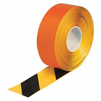 BRADY Floor Tape Black/Yellow 3 inx100 ft Roll, 489N38