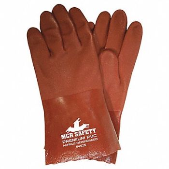 MCR SAFETY Chemical Gloves L Red Sandy PVC PK12, 48GM53