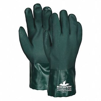 MCR SAFETY Chemical Gloves L Green Sandy PVC PK12, 48GM78