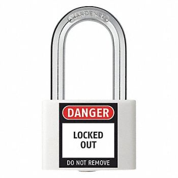 GRAINGER APPROVED J5188 Lockout Padlock KA White 2 H PK6, 48JR48