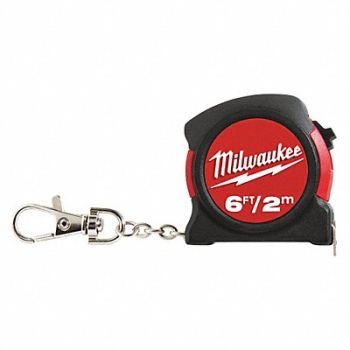 MILWAUKEE Key Chain Tape Measure 6 ft Black/Red, 48LU51