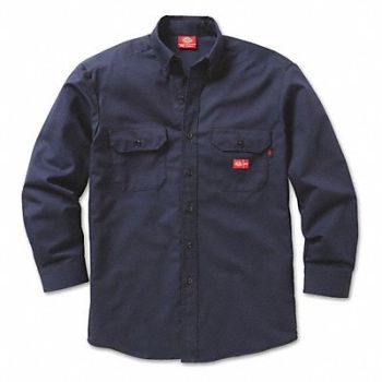 DICKIES FR FR Button Down Work Shirt 2XL Navy, 48PM56