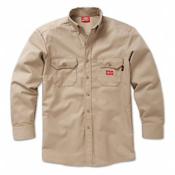 DICKIES FR FR Button Down Work Shirt 2XL Khaki, 48PM61