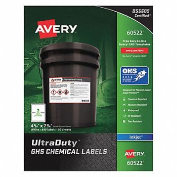 AVERY Chem Label 7-3/4 W x 4-3/4 H PK100, 48RK03