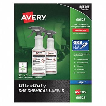 AVERY Chem Label 3-1/2 Wx5 H 200 Labels PK200, 48RK04