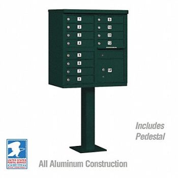 SALSBURY INDUSTRIES Cluster Box Unit Green 13 Doors 18 in W, 48TJ68