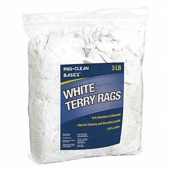 PROCLEAN BASICS White Terry Cloth Remnants 3 lb Bag, 48UX81