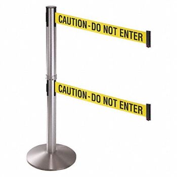 RETRACTA-BELT Barrier Post SS Yellow/Black Text Belt, 48VH57
