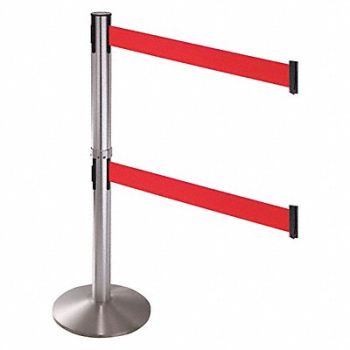 RETRACTA-BELT Barrier Post SS Red Belt Cast Iron Base, 48VH63