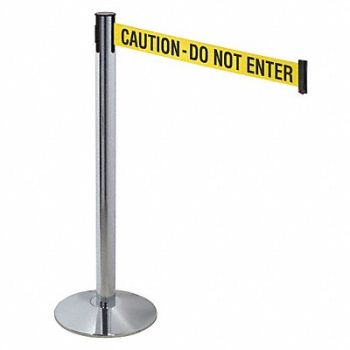 RETRACTA-BELT Barrier Post Gray Ylw/Black Text Sloped, 48VH71