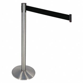 RETRACTA-BELT Barrier Post SS Blk Belt Cast Iron Base, 48VH96