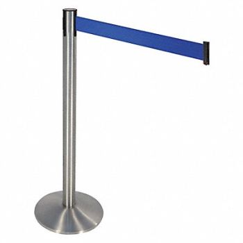 RETRACTA-BELT Barrier Post SS Blue Belt Cast Iron Base, 48VH97