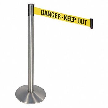 RETRACTA-BELT Barrier Post 10ft Belt L Danger Keep Out, 48VJ01