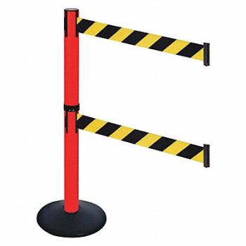 RETRACTA-BELT Barrier Post PVC Post Black Blk/Ylw Belt, 48VJ41
