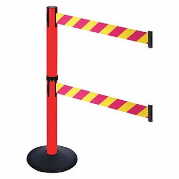 RETRACTA-BELT Barrier Post Blk Magenta/Ylw Belt Sloped, 48VJ44