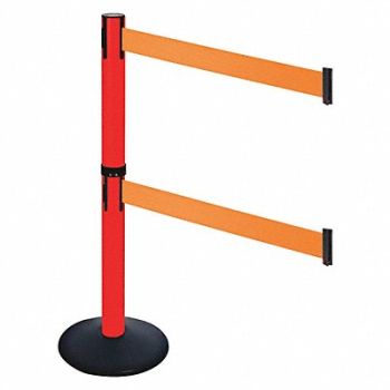 RETRACTA-BELT Barrier Post PVC Post Black Orange Belt, 48VJ46